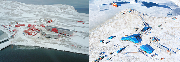 남극 세종과학기지(왼쪽)와 장보고과학기지 전경. (사진=해양수산부)
