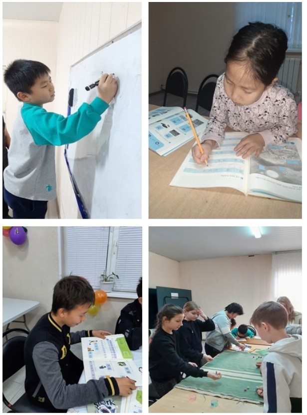 ▲ 볼가람 한글학교[어린이반] 학생들의 수업 모습. 한국어 교재를 중심으로 한글 교육에 중점을 두고 있다. 문화 교육은 한국어 수업의 연장선에서 진행하고 있다.
