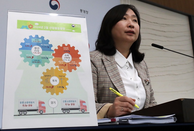 공미숙 통계청 경제동향통계심의관이 29일 오전 세종시 정부세종청사에서 2024년 2월 산업활동 동향을 발표하고 있다. (ⓒ뉴스1, 무단 전재-재배포 금지)